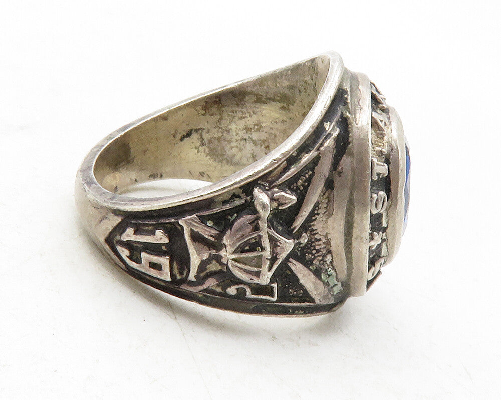 925 Sterling Silver  Vintage Blue Topaz St. Aedan School Ring Sz 6.5  RG12463