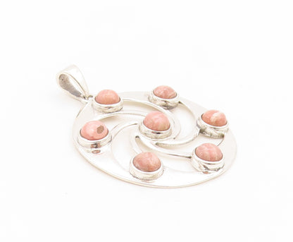 925 Sterling Silver Vintage Pendant Rhodochrosite Celtic Spiral Circle PT25829