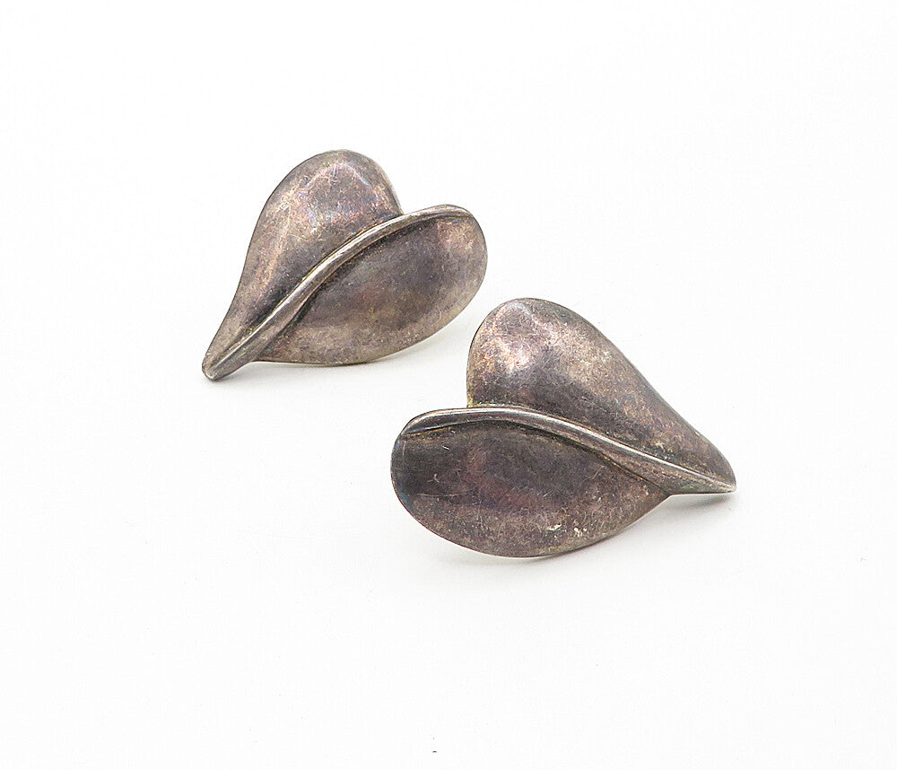 925 Sterling Silver  Vintage Dark Tone Heart Leaf Non Pierce Earrings  EG3808