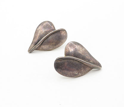 925 Sterling Silver  Vintage Dark Tone Heart Leaf Non Pierce Earrings  EG3808