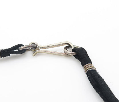 ISRAEL 925 Sterling Silver  Vintage Shiny Modernist Suede Necklace  NE1381