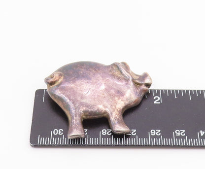 925 Sterling Silver  Vintage Dark Tone Smooth Pig Animal Brooch Pin  BP8285