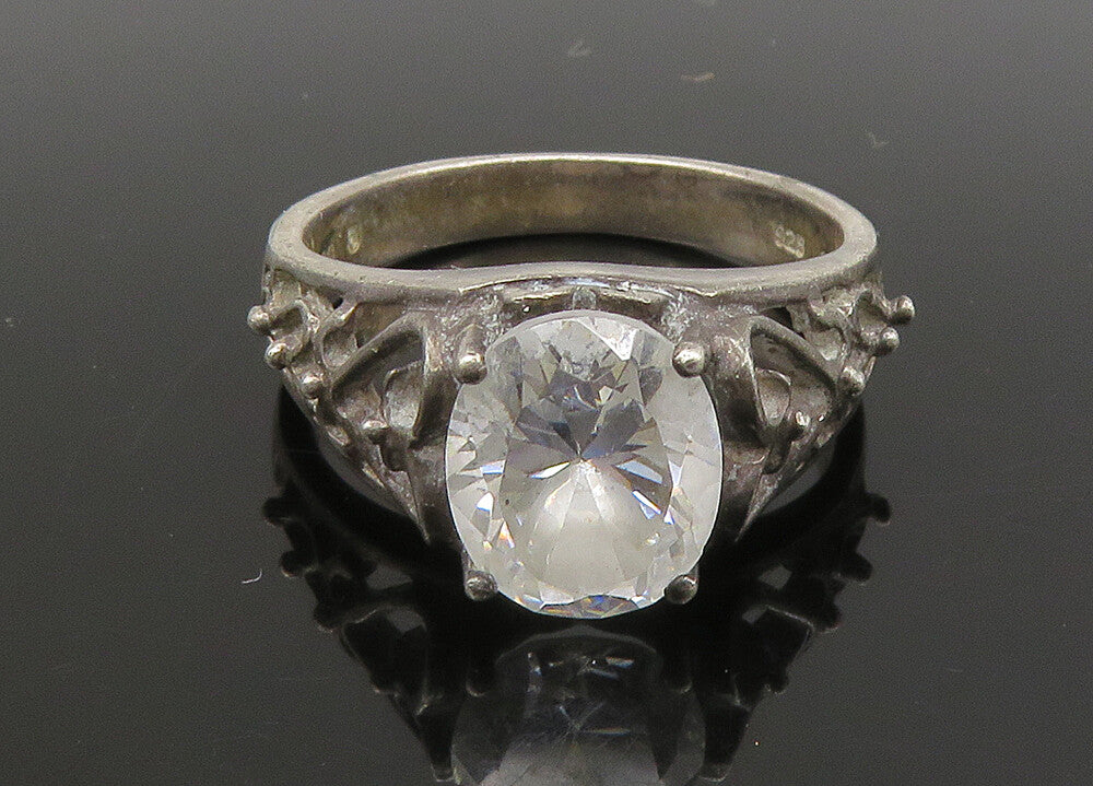 AVON 925 Silver  Vintage Cubic Zirconia Love Heart Band Ring Sz 8  RG22971