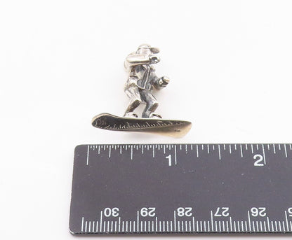925 Sterling Silver  Vintage Shiny Snowboarder Sports Motif Pendant  PT18450