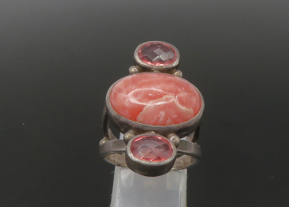 SAJEN 925 Silver Vintage Rhodochrosite & Pink Topaz Band Ring Sz 8 RG22549