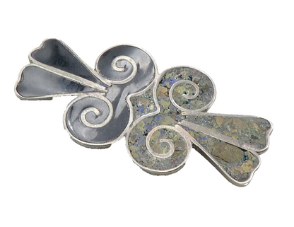 MEXICO 925 Sterling Silver  Vintage Jasper & Black Onyx Brooch Pin  BP3905