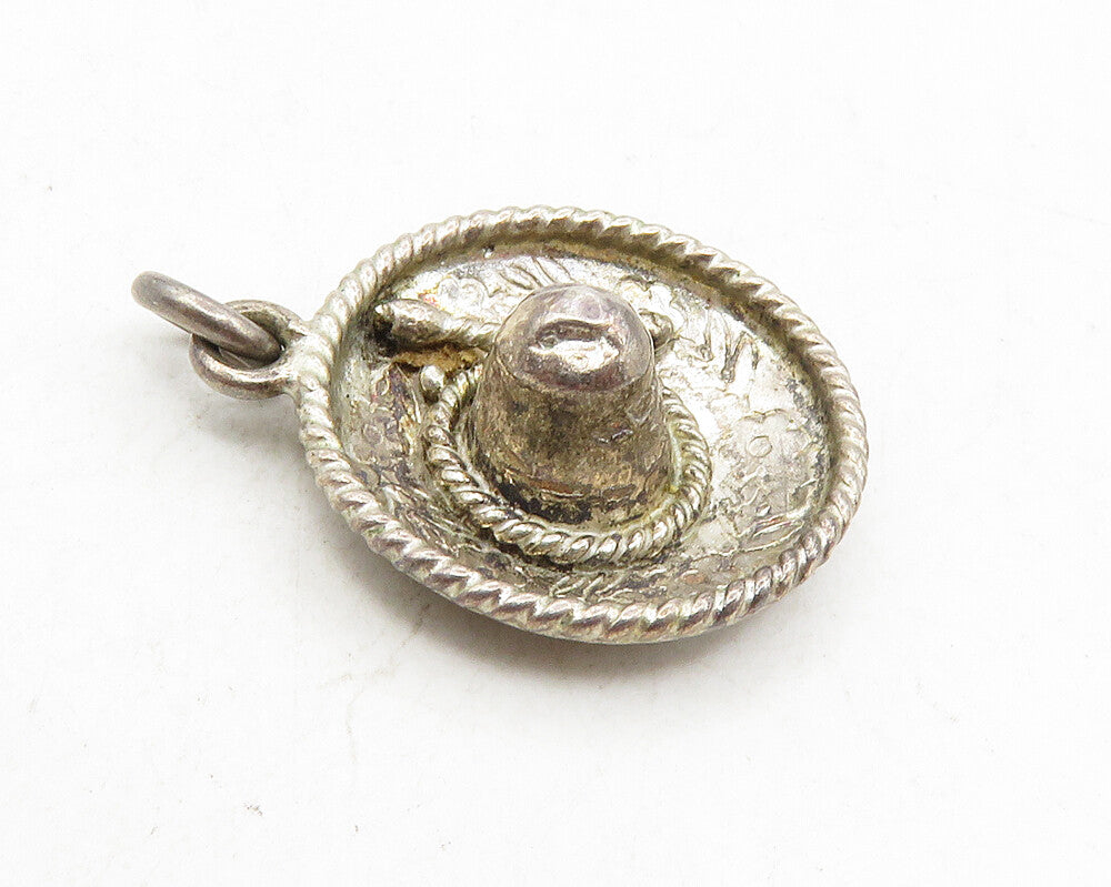 925 Sterling Silver  Vintage Antique Floral Pattern Sombrero Pendant  PT7402