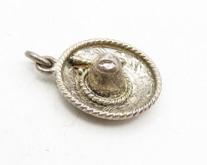 925 Sterling Silver  Vintage Antique Floral Pattern Sombrero Pendant  PT7402