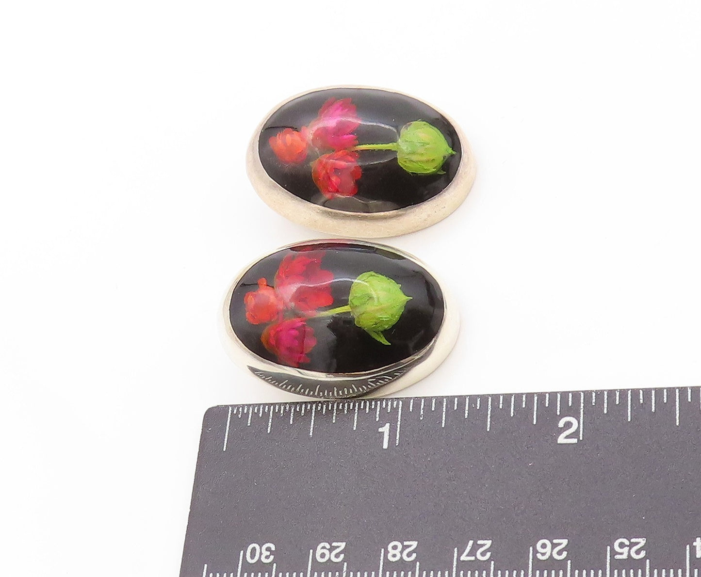925 Sterling Silver Vintage Earrings MEXICO Modernist Dried Flowers  EG13583