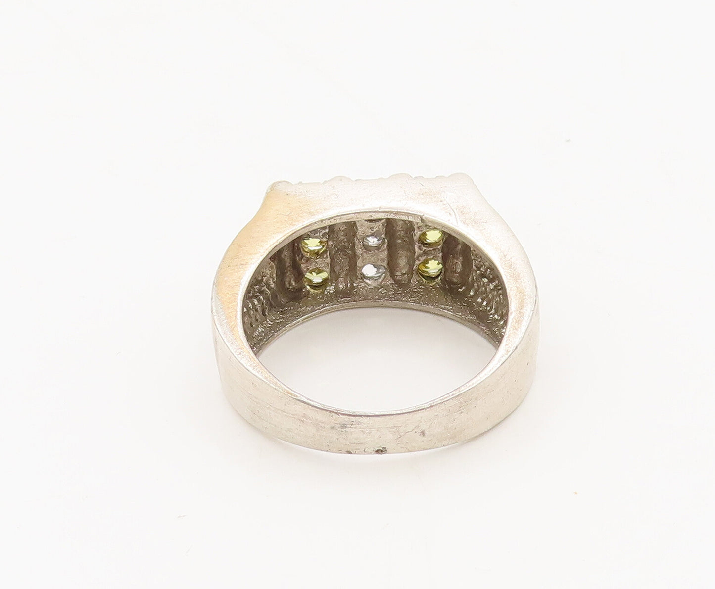 925 Sterling Silver  Vintage Yellow White Topaz Band Carved Ring Sz 12 RG27444