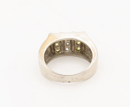 925 Sterling Silver  Vintage Yellow White Topaz Band Carved Ring Sz 12 RG27444