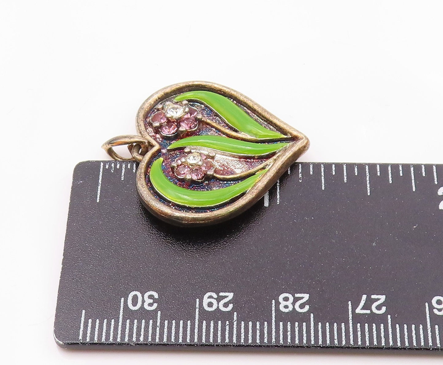 LENOX 925 Silver  Vintage Topaz & Enamel Floral Love Heart Pendant  PT15723