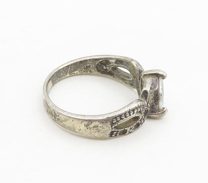 925 Sterling Silver  Vintage Cubic Zirconia Solitaire Ring Sz 9  RG15580