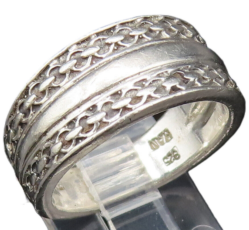 925 Sterling Silver  Vintage Smooth Center Rolo Link Band Ring Sz 9  RG25373