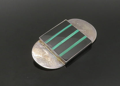 GFMW 925 Sterling Silver  Vintage Black Onyx & Malachite Brooch Pin  BP8842