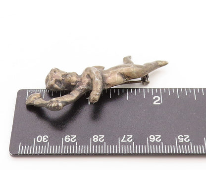 925 Sterling Silver Vintage Brooch Antique Cherub Baby Angel With Torch  BP11885