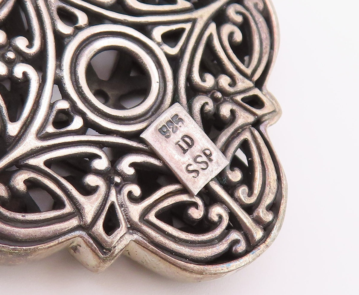 925 Sterling Silver Vintage Pendant Gothic Hearts Scrollwork Holy Cross  PT26388