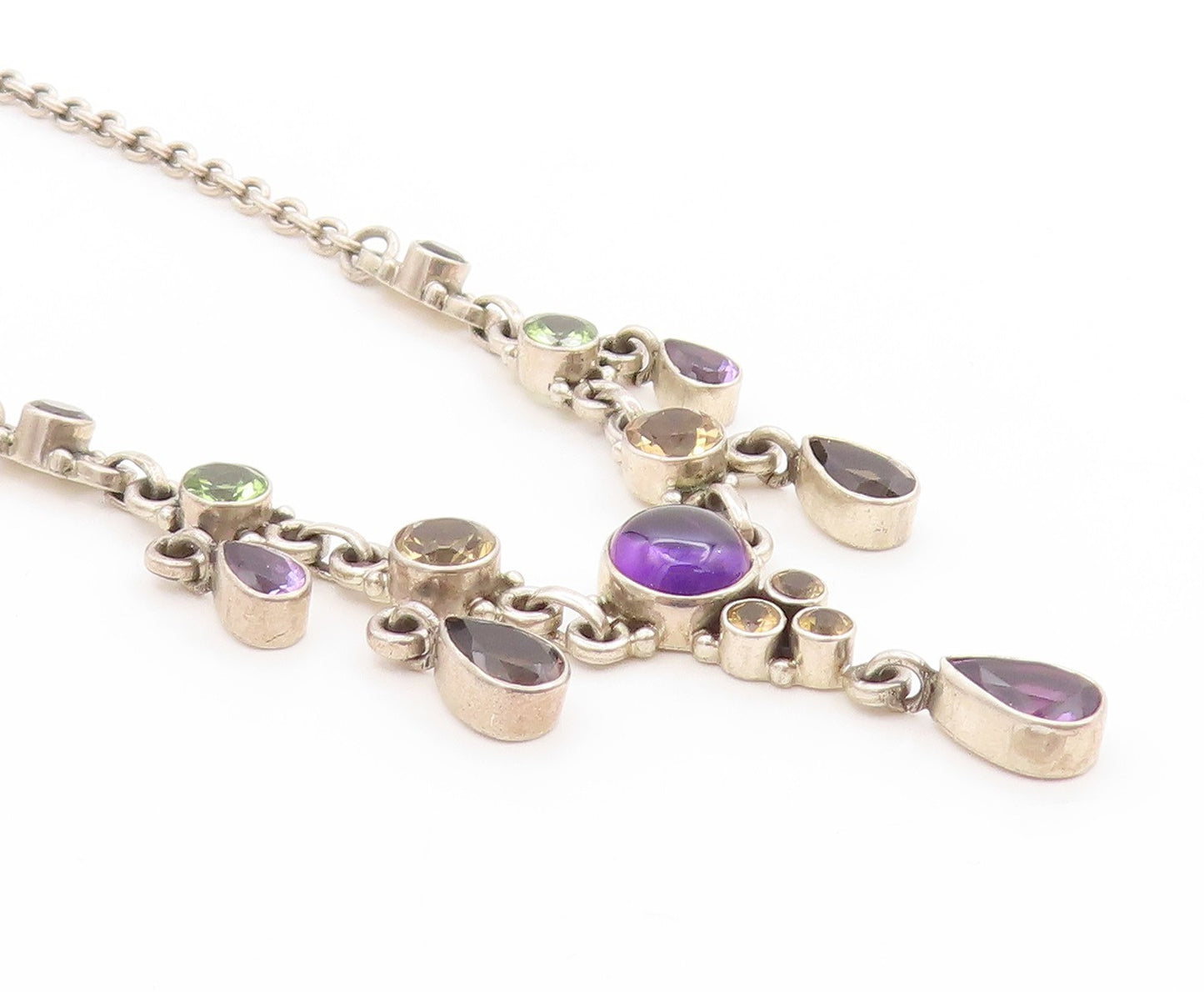 925 Sterling Silver Vintage Necklace NICKY BUTLER Multi Gemstone Chain  NE4639