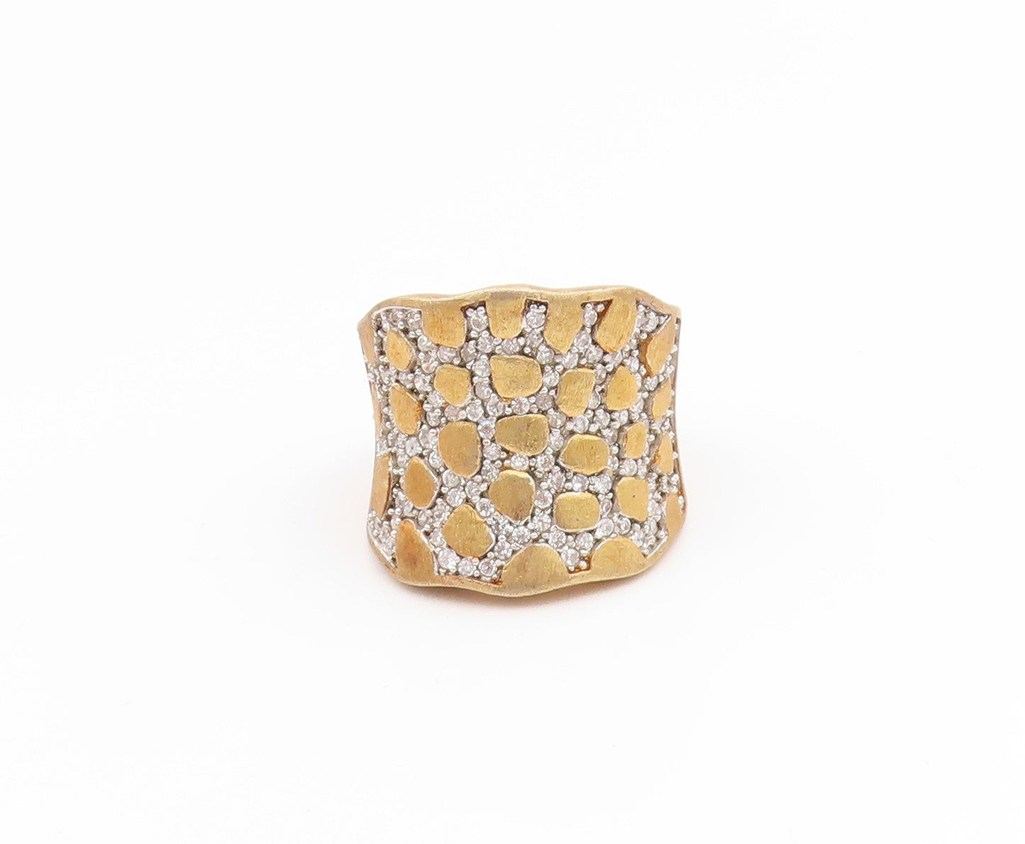 925 Sterling Silver Vintage Ring Gold Plated CZ Statement Band  Sz 9.5  RG35114