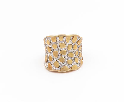 925 Sterling Silver Vintage Ring Gold Plated CZ Statement Band  Sz 9.5  RG35114
