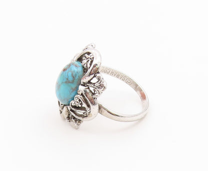 925 Sterling Silver Vintage Ring SARAH COVENTRY Turquoise Flower  Sz 10  RG36801