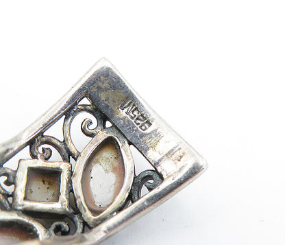 925 Sterling Silver Vintage Multi Shape Mother Of Pearl Slide Pendant PT4717