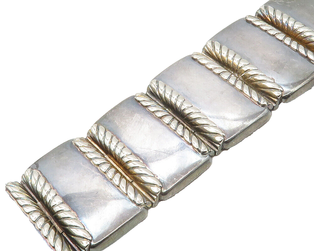 925 Sterling Silver  Vintage Dark Tone Smooth Panel Chain Bracelet  BT6705