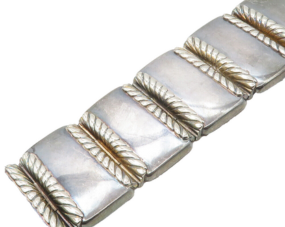 925 Sterling Silver  Vintage Dark Tone Smooth Panel Chain Bracelet  BT6705
