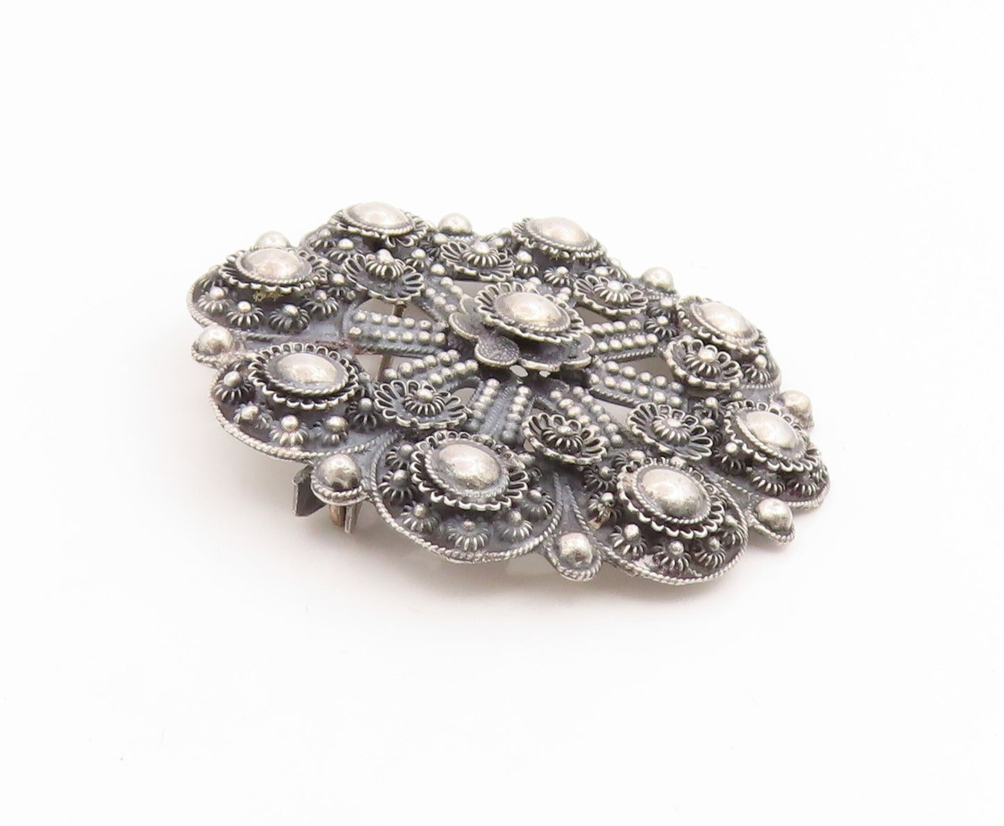 925 Sterling Silver Vintage Brooch Pin Classic Sunburst Floral Filigree  BP12395
