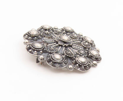 925 Sterling Silver Vintage Brooch Pin Classic Sunburst Floral Filigree  BP12395