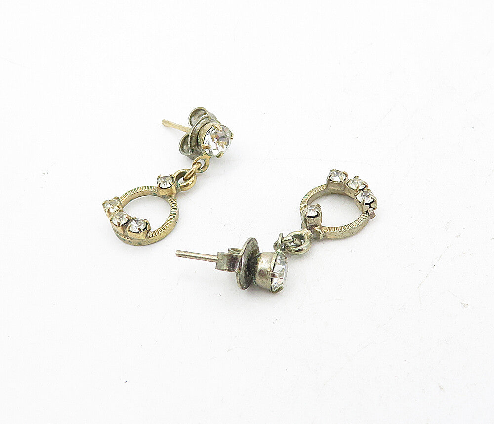 925 Sterling Silver  Vintage Petite Topaz Circle Linked Drop Earrings  EG4322