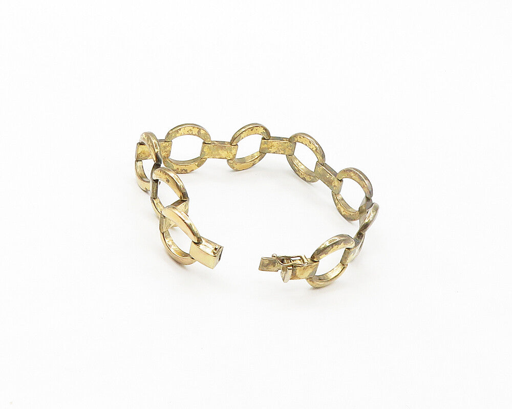925 Sterling Silver  Vintage Gold Plated Hinge Link Chain Bracelet  BT6901