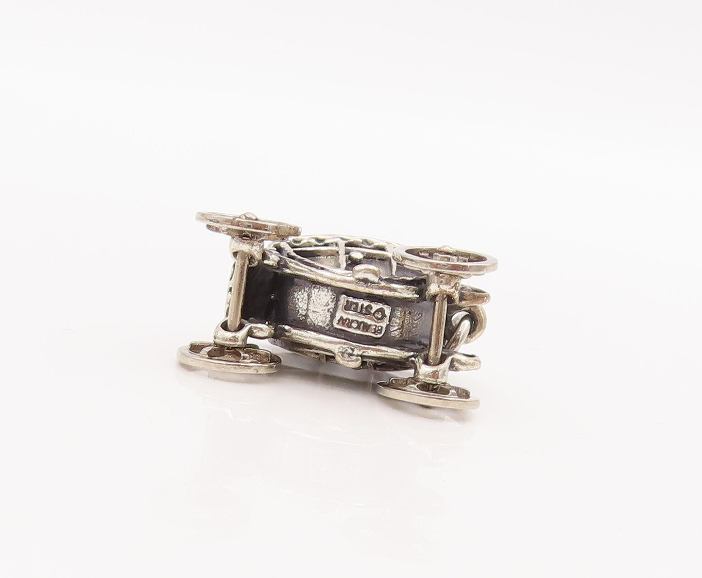 925 Sterling Silver Vintage Pendant BEAUCRAFT Carved Vintage Moving Cart PT22860