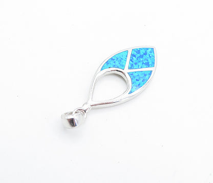 925 Sterling Silver  Shiny Inlaid Blue Fire Opal Pattern Drop Pendant  PT5590