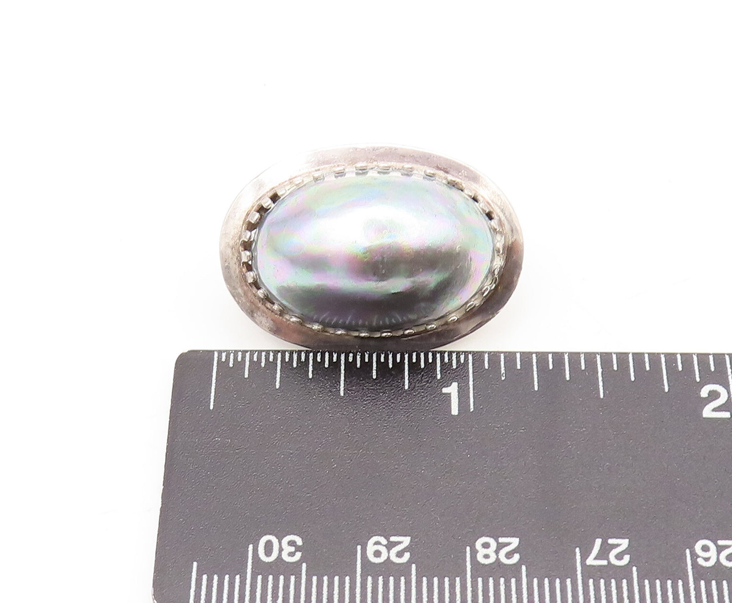 POLAND 925 Sterling Silver  Vintage Solid Large Oval Pearl Earrings  EG12778