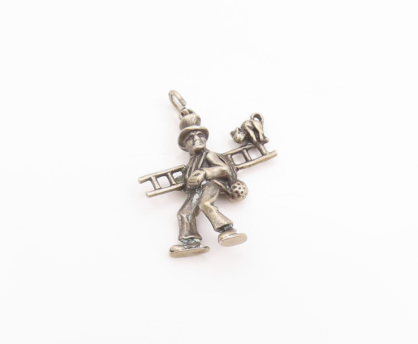 925 Sterling Silver Vintage Pendant German Lucky Chimney Sweep with Cat  PT24890