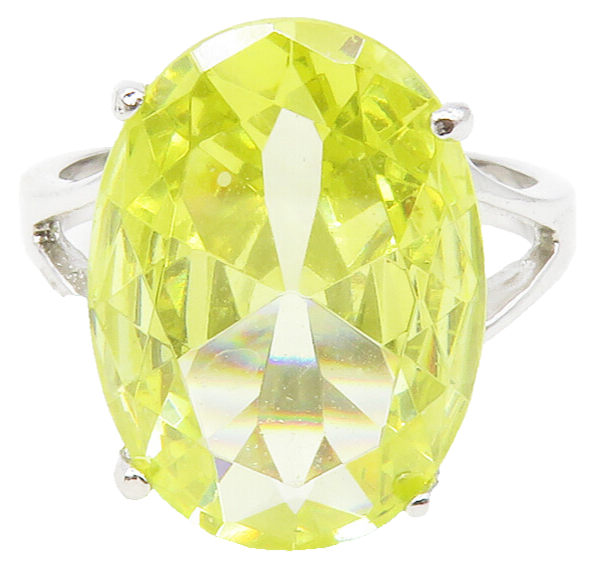 925 Sterling Silver  Yellow Cubic Zirconia Shiny Cocktail Ring Sz 9  RG12698