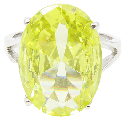 925 Sterling Silver  Yellow Cubic Zirconia Shiny Cocktail Ring Sz 9  RG12698