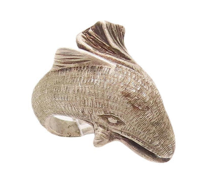 925 Sterling Silver Vintage Ring Solid Carved Happy Dolphin  Sz 6.5  RG28205