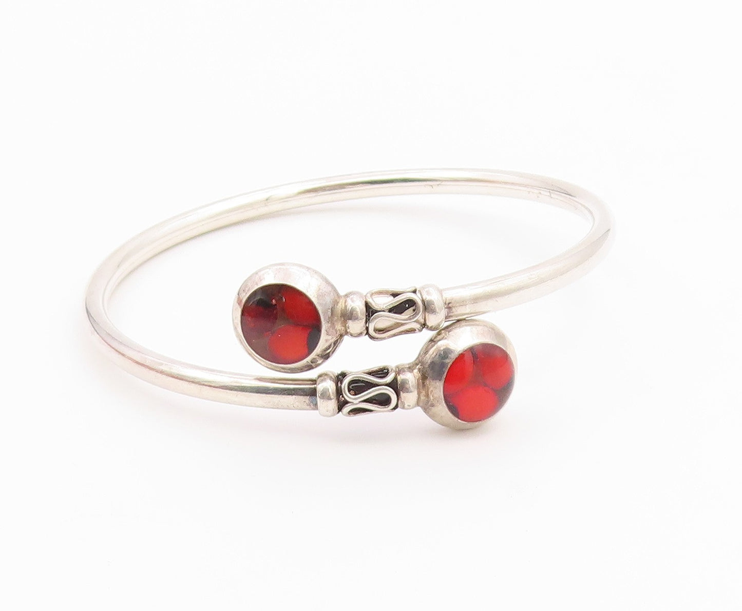 925 Sterling Silver  Vintage Smooth Swirl Detail Bypass Bangle Bracelet BT9280