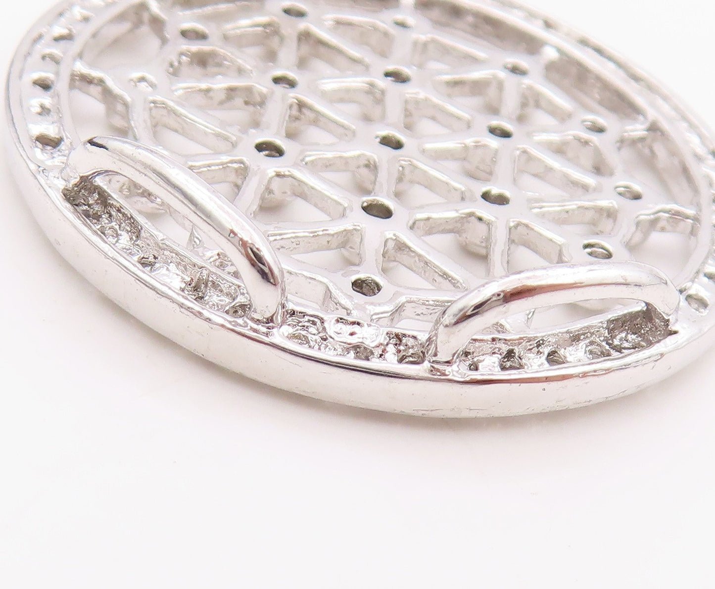 925 Sterling Silver Vintage Pendant Cutout Spider Web CZ Design  PT24557