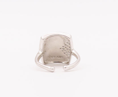 925 Sterling Silver Vintage Ring Rectangle Inlay Onyx CZ  Sz 6 RG28008