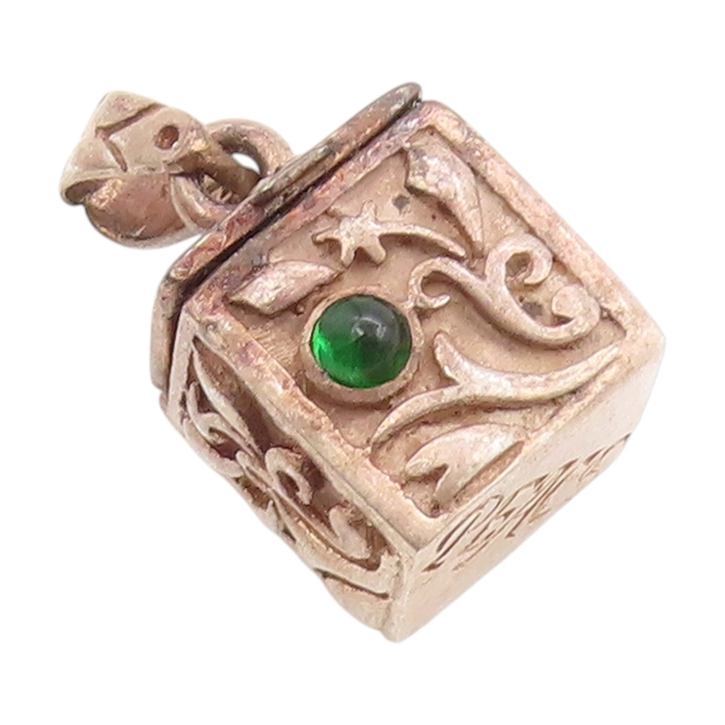 925 Sterling Silver Vintage Pendant Green Gemstone Floral Box OPENS  PT25142