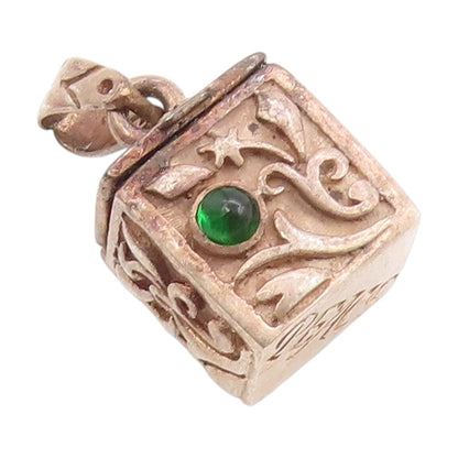 925 Sterling Silver Vintage Pendant Green Gemstone Floral Box OPENS  PT25142
