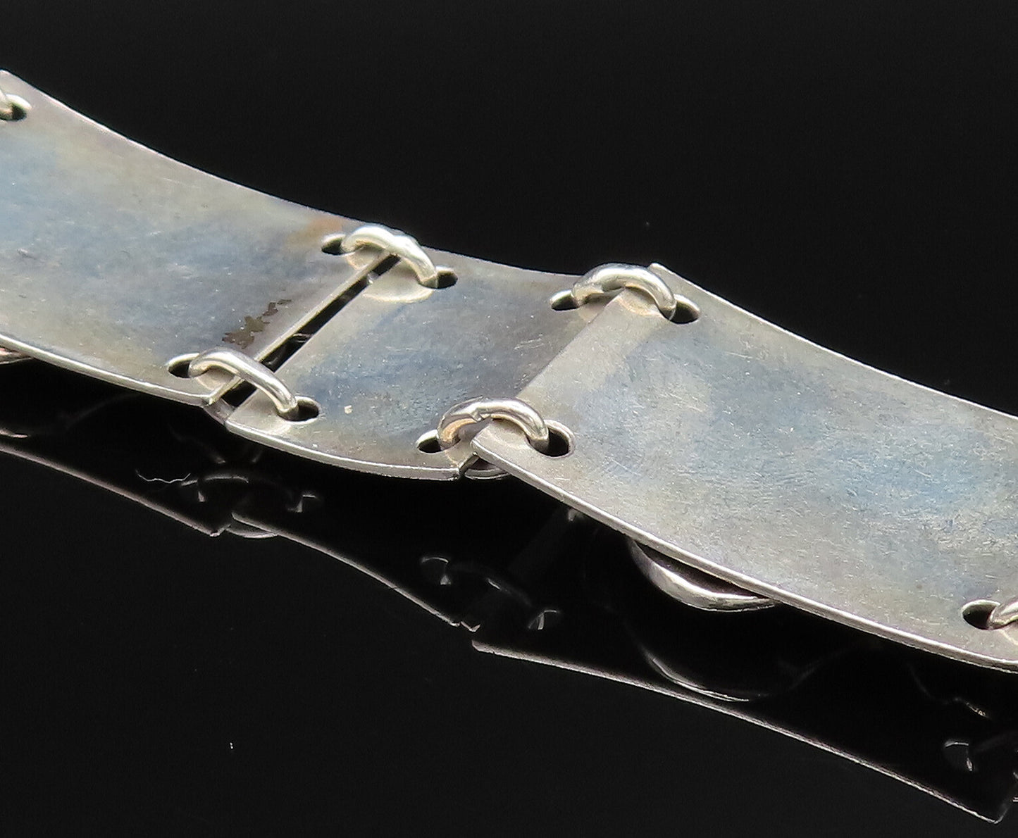 MAX RIEG 925 Silver  Vintage Rectangle Frame 3D Flowers Link Bracelet  BT9637