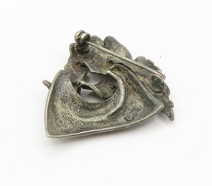 925 Sterling Silver  Vintage Antique Sculpted Floral Design Brooch Pin  BP5936