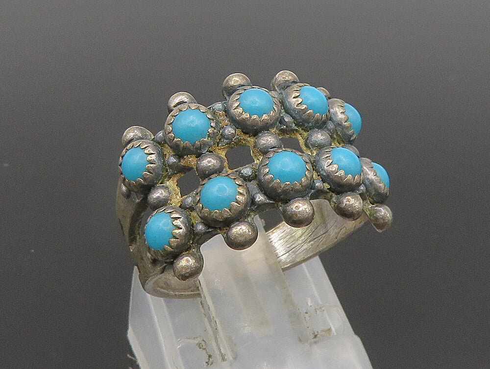 POST BELL 925 Silver  Vintage Etched Beaded Turquoise Ring Sz 6  RG24471