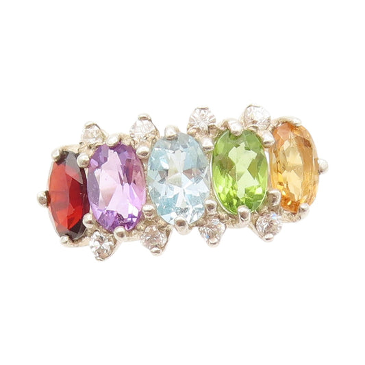 925 Sterling Silver Vintage Ring Oval Cut Multi Color Gemstones  Sz 8  RG32592