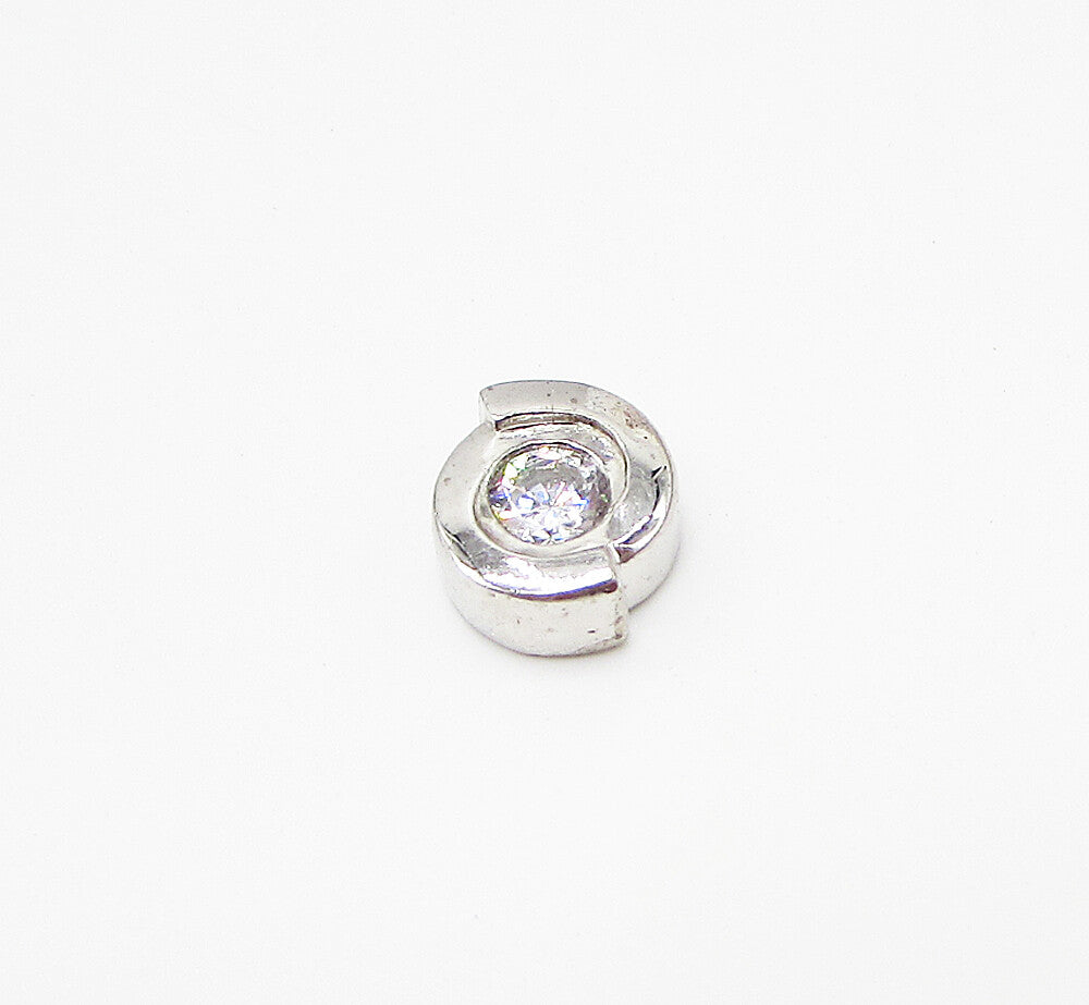 925 Sterling Silver  White Cubic Zirconia Round Slider Pendant  PT2032
