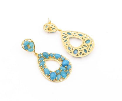 925 Sterling Silver Vintage Earrings Gold Plated Dangling Aquamarine EG13165